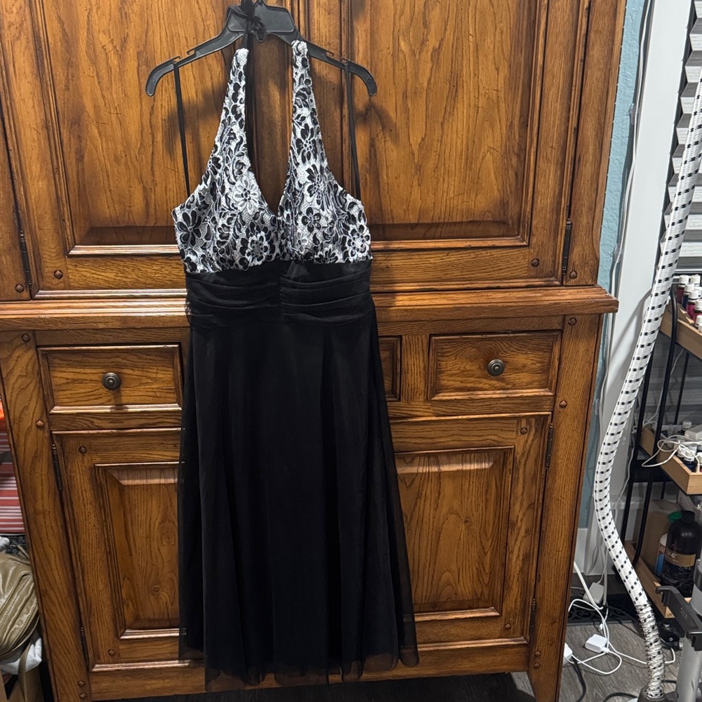 Eliza J Black and White Floral Backless Dress